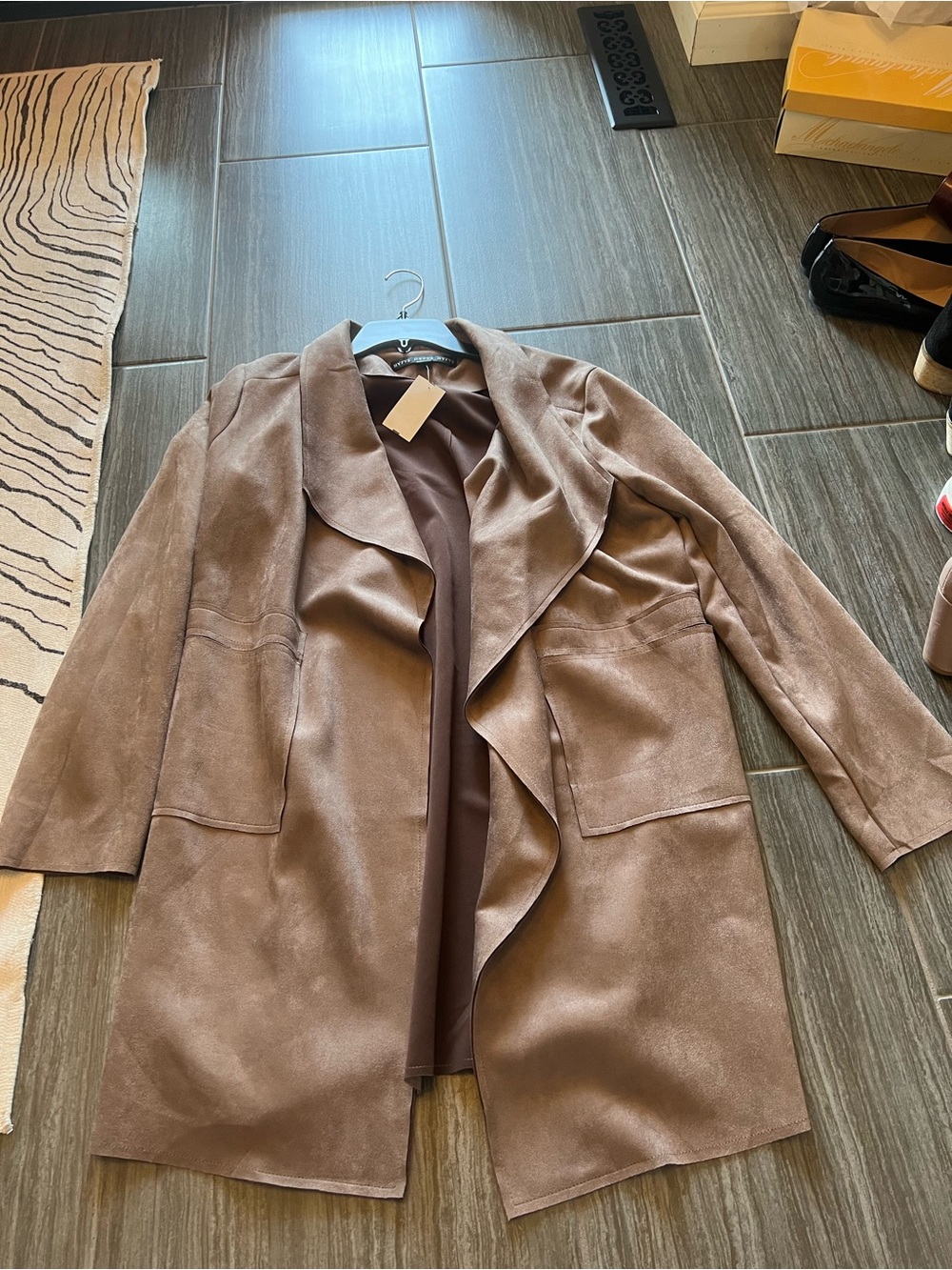 HYFVE Brown Suede-Effect Open Front Blazer